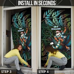 New Zealand Christmas Door Cover Santa Riding Tui Bird Silver Fern