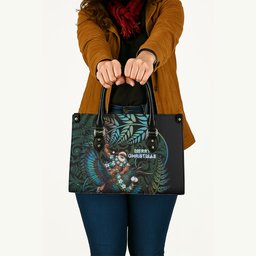 New Zealand Christmas Leather Bag Santa Riding Tui Bird Silver Fern