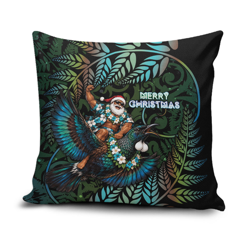 New Zealand Christmas Pillow Cover Santa Riding Tui Bird Silver Fern