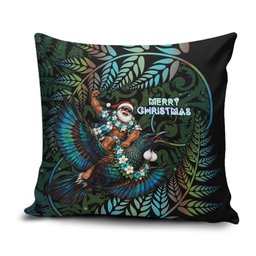 New Zealand Christmas Pillow Cover Santa Riding Tui Bird Silver Fern