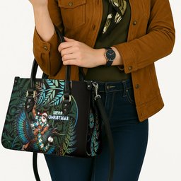New Zealand Christmas Leather Bag Santa Riding Tui Bird Silver Fern