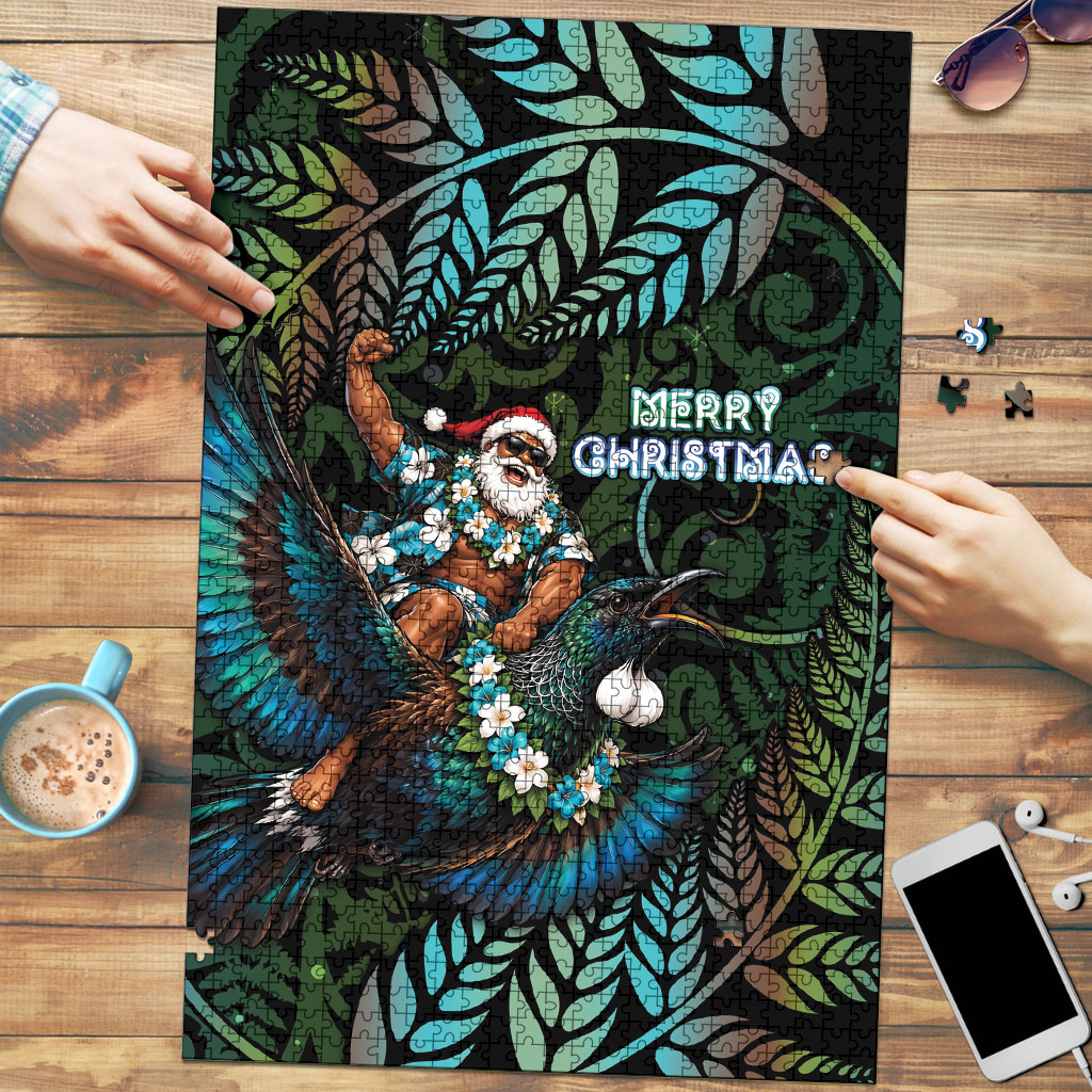 New Zealand Christmas Puzzle Santa Riding Tui Bird Silver Fern
