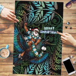 New Zealand Christmas Puzzle Santa Riding Tui Bird Silver Fern