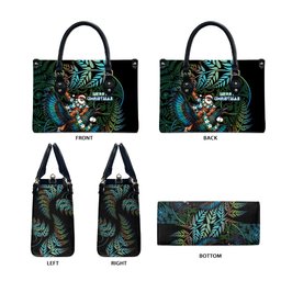 New Zealand Christmas Leather Bag Santa Riding Tui Bird Silver Fern