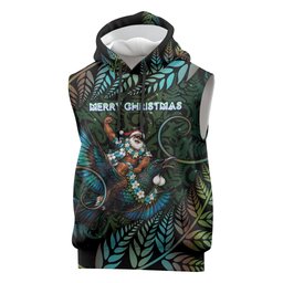 New Zealand Christmas Sleeveless Hoodie Santa Riding Tui Bird Silver Fern
