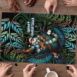 New Zealand Christmas Puzzle Santa Riding Tui Bird Silver Fern