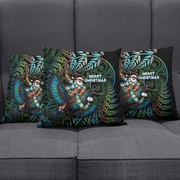 New Zealand Christmas Pillow Cover Santa Riding Tui Bird Silver Fern
