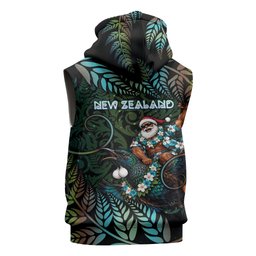 New Zealand Christmas Sleeveless Hoodie Santa Riding Tui Bird Silver Fern