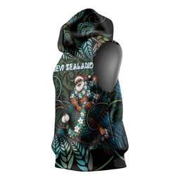 New Zealand Christmas Sleeveless Hoodie Santa Riding Tui Bird Silver Fern