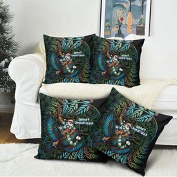 New Zealand Christmas Pillow Cover Santa Riding Tui Bird Silver Fern