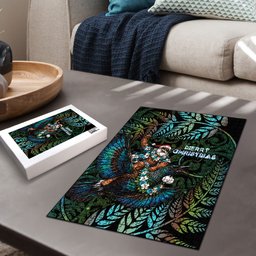 New Zealand Christmas Puzzle Santa Riding Tui Bird Silver Fern