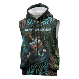 New Zealand Christmas Sleeveless Zip Hoodie Santa Riding Tui Bird Silver Fern
