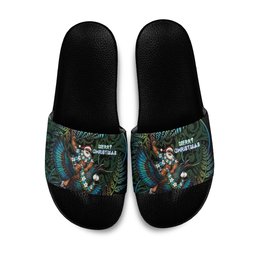 New Zealand Christmas Slide Sandals Santa Riding Tui Bird Silver Fern