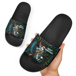 New Zealand Christmas Slide Sandals Santa Riding Tui Bird Silver Fern