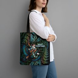 New Zealand Christmas Tote Bag Santa Riding Tui Bird Silver Fern