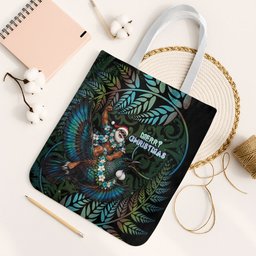 New Zealand Christmas Tote Bag Santa Riding Tui Bird Silver Fern