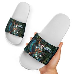 New Zealand Christmas Slide Sandals Santa Riding Tui Bird Silver Fern