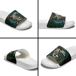 New Zealand Christmas Slide Sandals Santa Riding Tui Bird Silver Fern