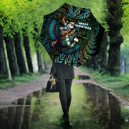New Zealand Christmas Umbrella Santa Riding Tui Bird Silver Fern