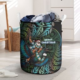 New Zealand Christmas Laundry Basket Santa Riding Tui Bird Silver Fern
