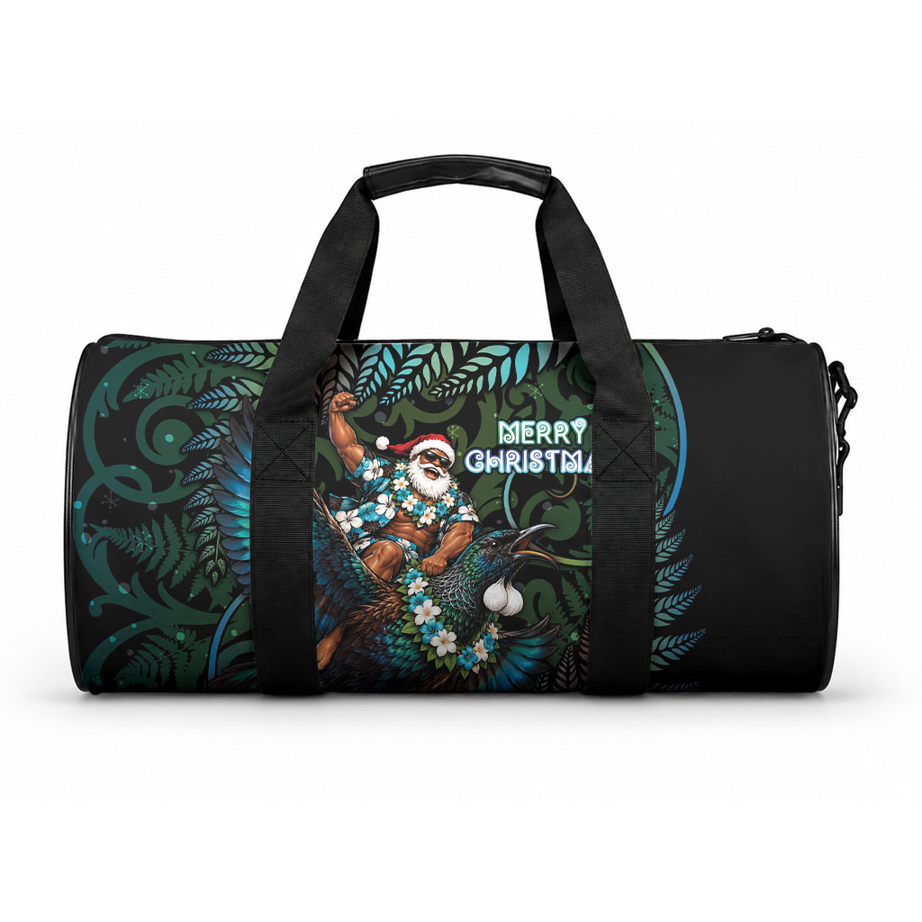 New Zealand Christmas Duffle Bag Santa Riding Tui Bird Silver Fern
