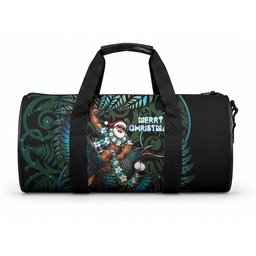 New Zealand Christmas Duffle Bag Santa Riding Tui Bird Silver Fern