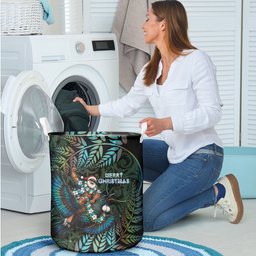 New Zealand Christmas Laundry Basket Santa Riding Tui Bird Silver Fern