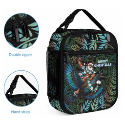New Zealand Christmas Lunch Bag Santa Riding Tui Bird Silver Fern