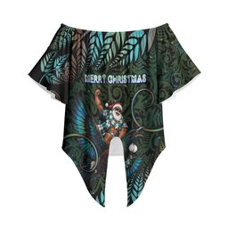 New Zealand Christmas Off Shoulder Wrap Waist Top Santa Riding Tui Bird Silver Fern