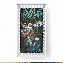New Zealand Christmas Baby Bed Cover Santa Riding Tui Bird Silver Fern