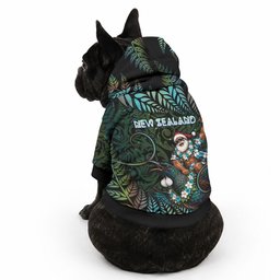New Zealand Christmas Pet Hoodie Santa Riding Tui Bird Silver Fern