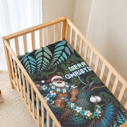 New Zealand Christmas Baby Bed Cover Santa Riding Tui Bird Silver Fern
