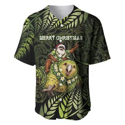 New Zealand Christmas Baseball Jersey Santa Riding Kakapo Bird Silver Fern