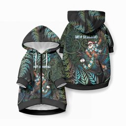 New Zealand Christmas Pet Hoodie Santa Riding Tui Bird Silver Fern