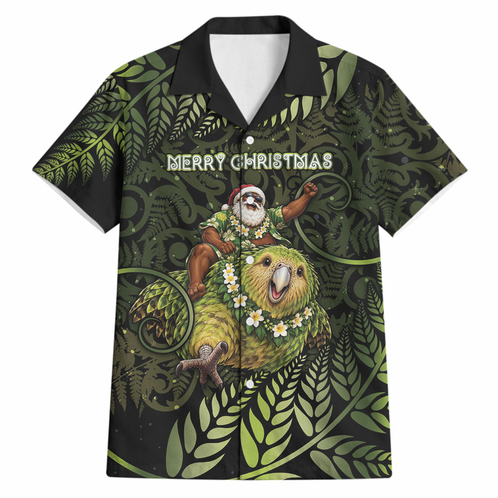 New Zealand Christmas Hawaiian Shirt Santa Riding Kakapo Bird Silver Fern