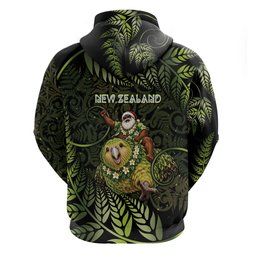 New Zealand Christmas Zip Hoodie Santa Riding Kakapo Bird Silver Fern
