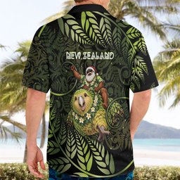 New Zealand Christmas Hawaiian Shirt Santa Riding Kakapo Bird Silver Fern