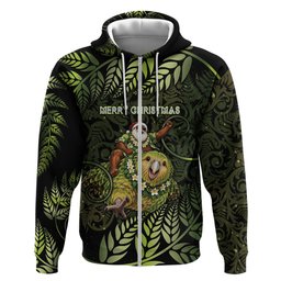 New Zealand Christmas Hoodie Santa Riding Kakapo Bird Silver Fern