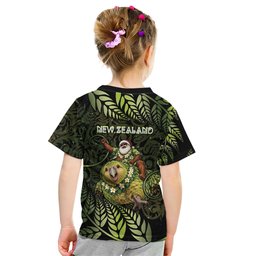 New Zealand Christmas Kid T Shirt Santa Riding Kakapo Bird Silver Fern