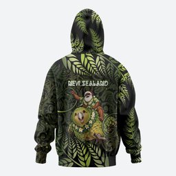 New Zealand Christmas Hoodie Santa Riding Kakapo Bird Silver Fern