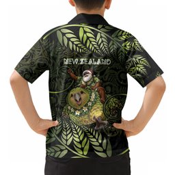 New Zealand Christmas Hawaiian Shirt Santa Riding Kakapo Bird Silver Fern