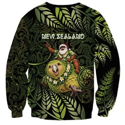 New Zealand Christmas Sweatshirt Santa Riding Kakapo Bird Silver Fern