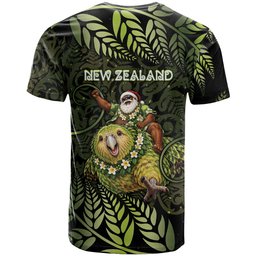 New Zealand Christmas T Shirt Santa Riding Kakapo Bird Silver Fern