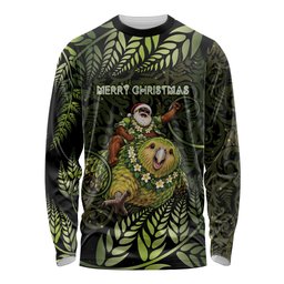 New Zealand Christmas Long Sleeve Shirt Santa Riding Kakapo Bird Silver Fern