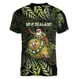 New Zealand Christmas Women V-Neck T-Shirt Santa Riding Kakapo Bird Silver Fern