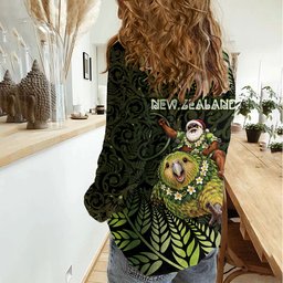 New Zealand Christmas Women Casual Shirt Santa Riding Kakapo Bird Silver Fern