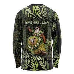 New Zealand Christmas Long Sleeve Shirt Santa Riding Kakapo Bird Silver Fern