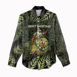 New Zealand Christmas Women Casual Shirt Santa Riding Kakapo Bird Silver Fern
