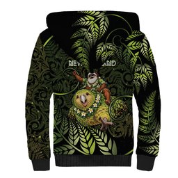 New Zealand Christmas Sherpa Hoodie Santa Riding Kakapo Bird Silver Fern