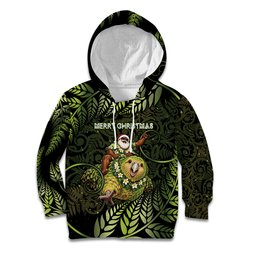 New Zealand Christmas Kid Hoodie Santa Riding Kakapo Bird Silver Fern